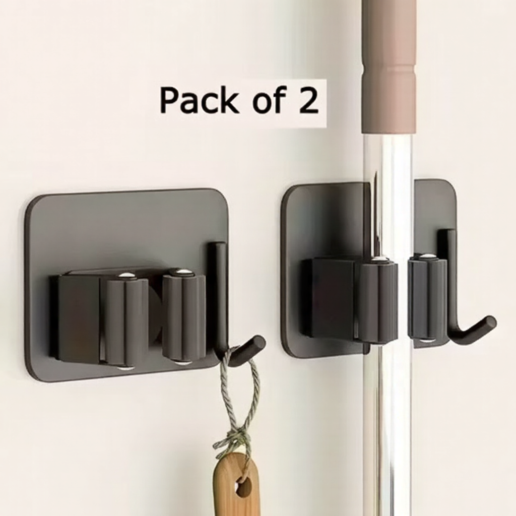 No-Drill Mop & Broom Holder (Wall-Mounted, Space-Saving)
