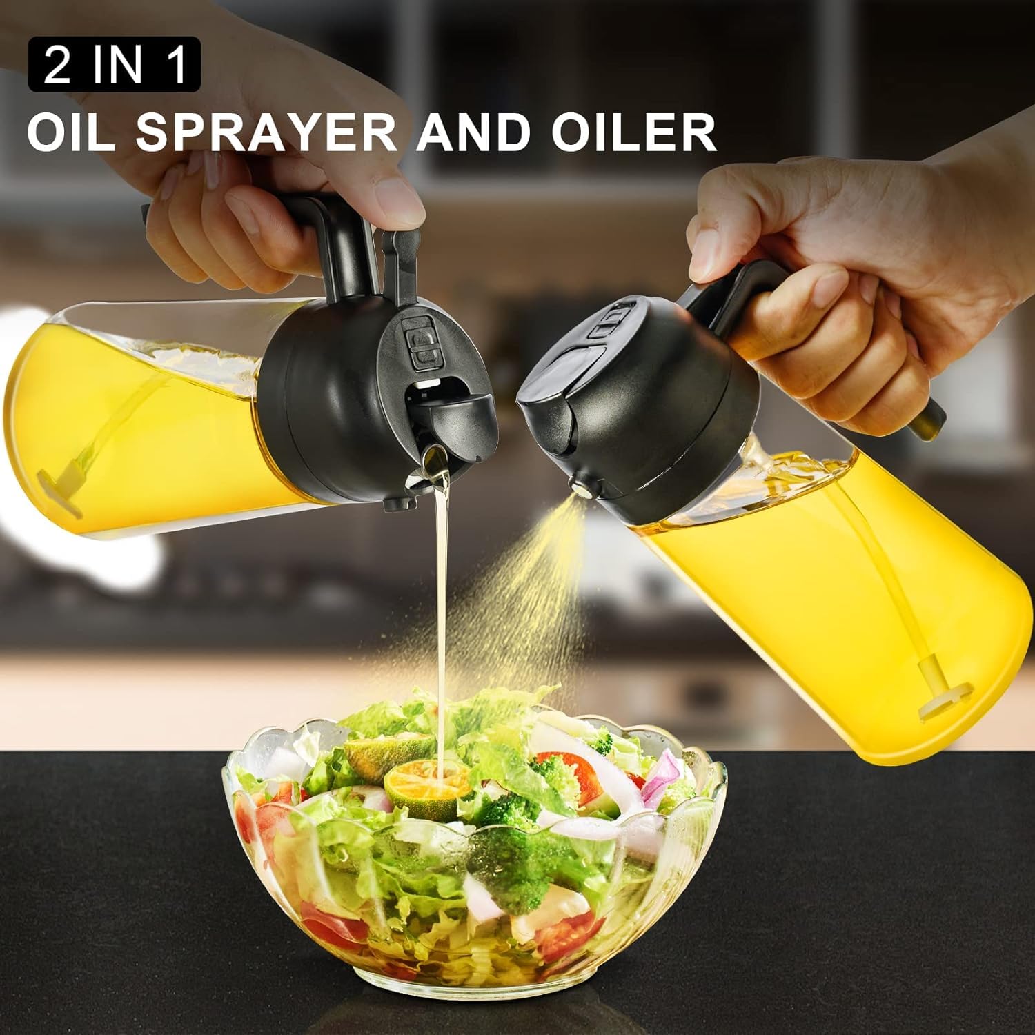 2-in-1 Oil Spray & Pour Bottle – Spray or Pour Without Mess